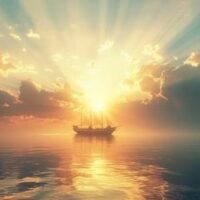 海に浮かぶ船と光