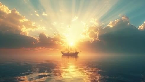 海に浮かぶ船と光